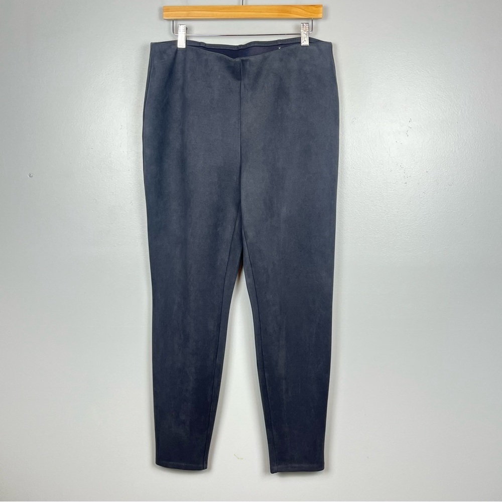 Chico’s gray faux suede poly spandex pull on pants, size 12.